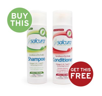 EXCLUSIVE TO PHARMACY AT HAND Salcura 'Omega Rich' Shampoo 200ml & FREE Omega Rich Conditioner 200ml
