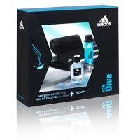 Adidas Ice Dive Gift Set 50ml Eau De Toilette Natural Spray & 150ml Body Spray & Adidas Scarf